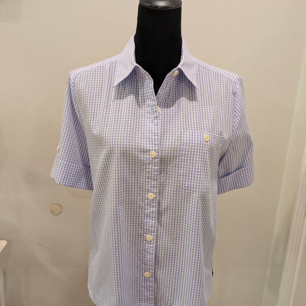 Appleseed's Blue and White Checkered Short Sleeve Top Size PM
